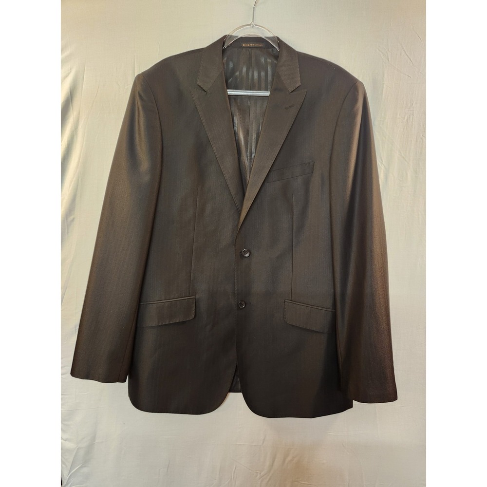 Vinci Mens Two Button Suit Jacket Blazer Charcoal Black‎ Sharkskin Sheen Lined
